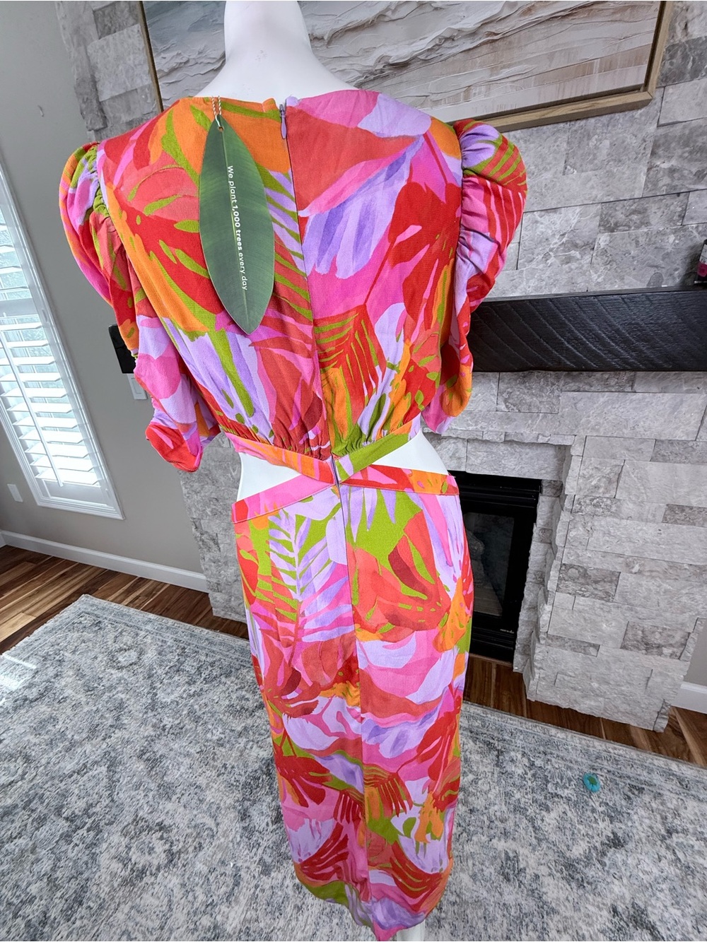 FARM Rio Cutout Tropical Maxi Dress Pink Orange Resort NWT M - Picture 5 of 10
